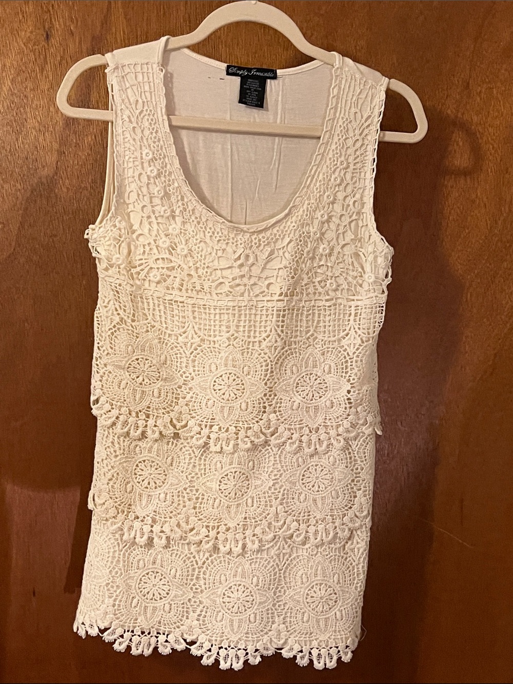 BOHO Ivory Crochet Tank Top with LAYERED Floral LACE BY SIMPLY IRRESISTIBLE - M